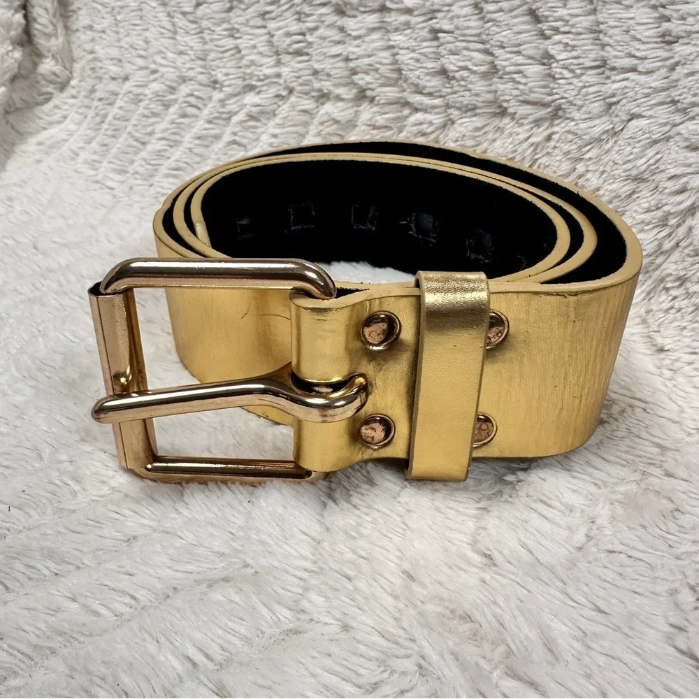 Gary Majdell Gold Color Genuine Leather Belt, Square Holes, 39